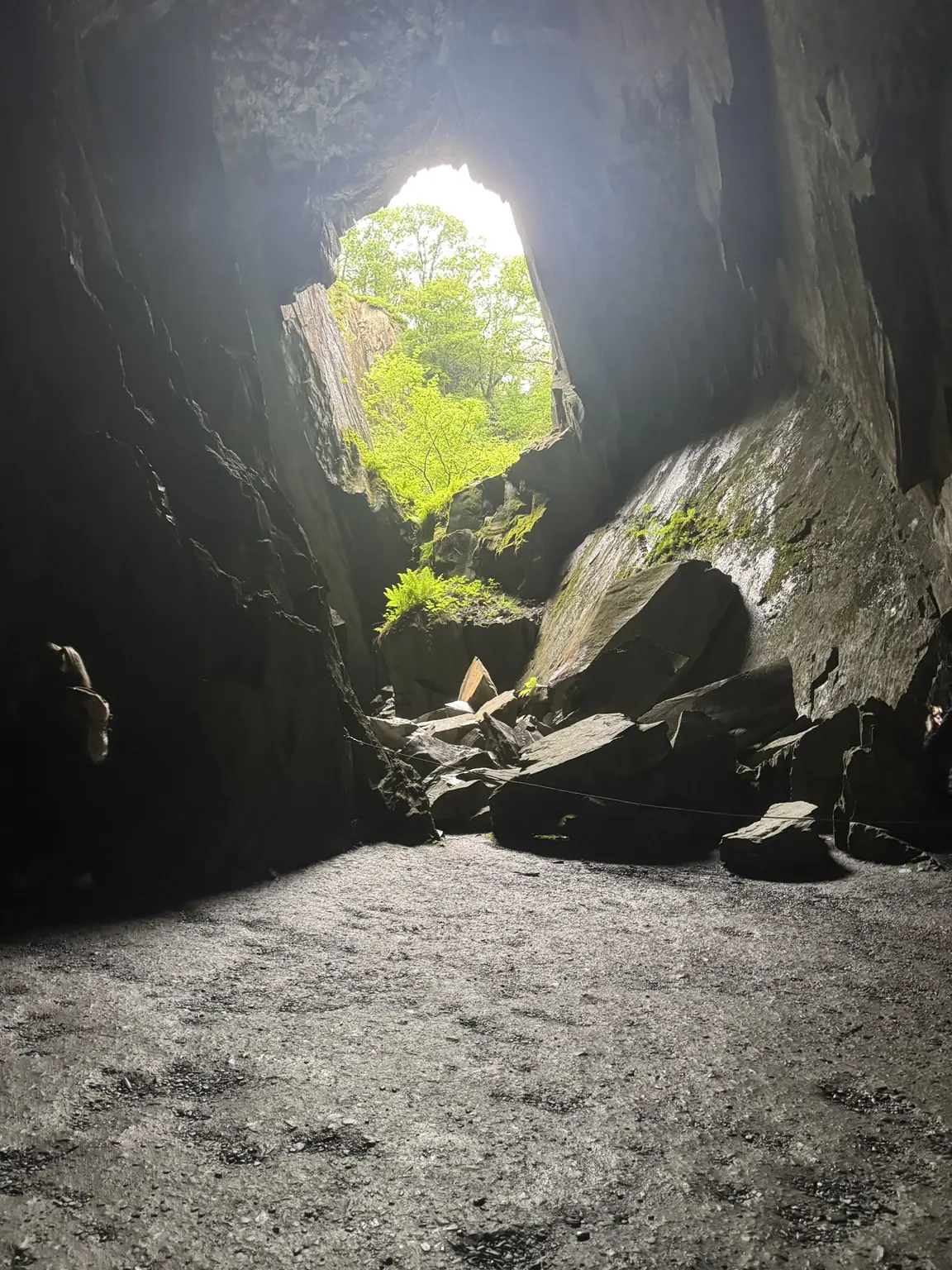 Inside Cathedral Cave at Cathedral Quarry in Little Langdale