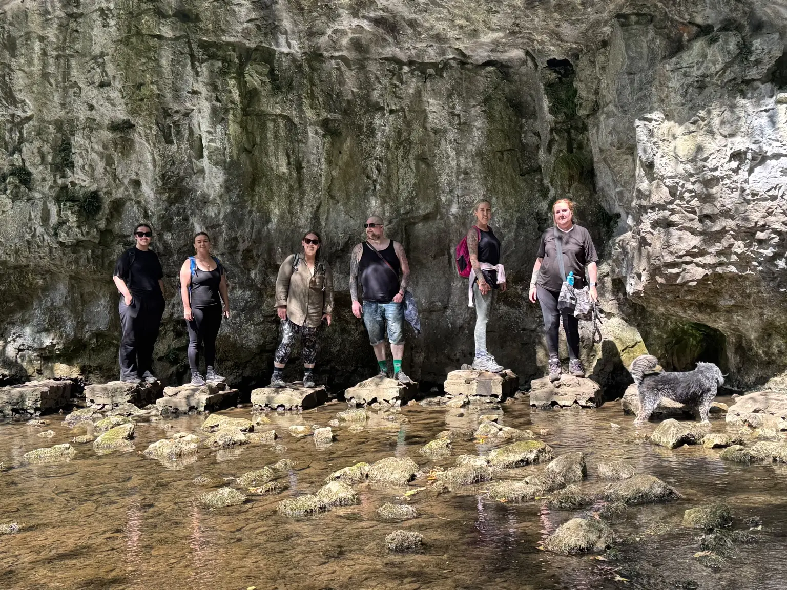 Lifted Spirits members beside the River Wye in Chee Dale