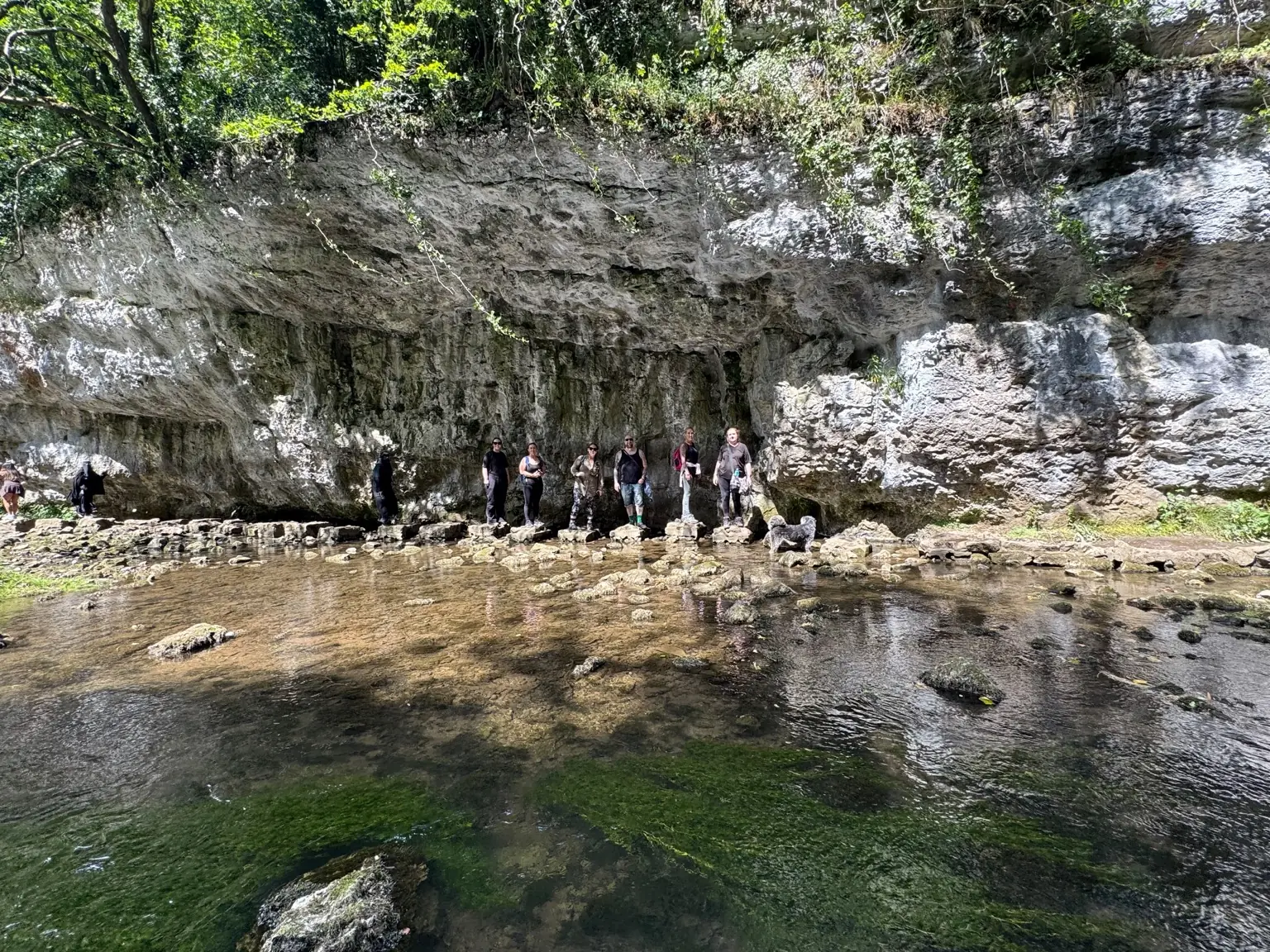 Lifted Spirits members crossing the Chee Dale stepping stones