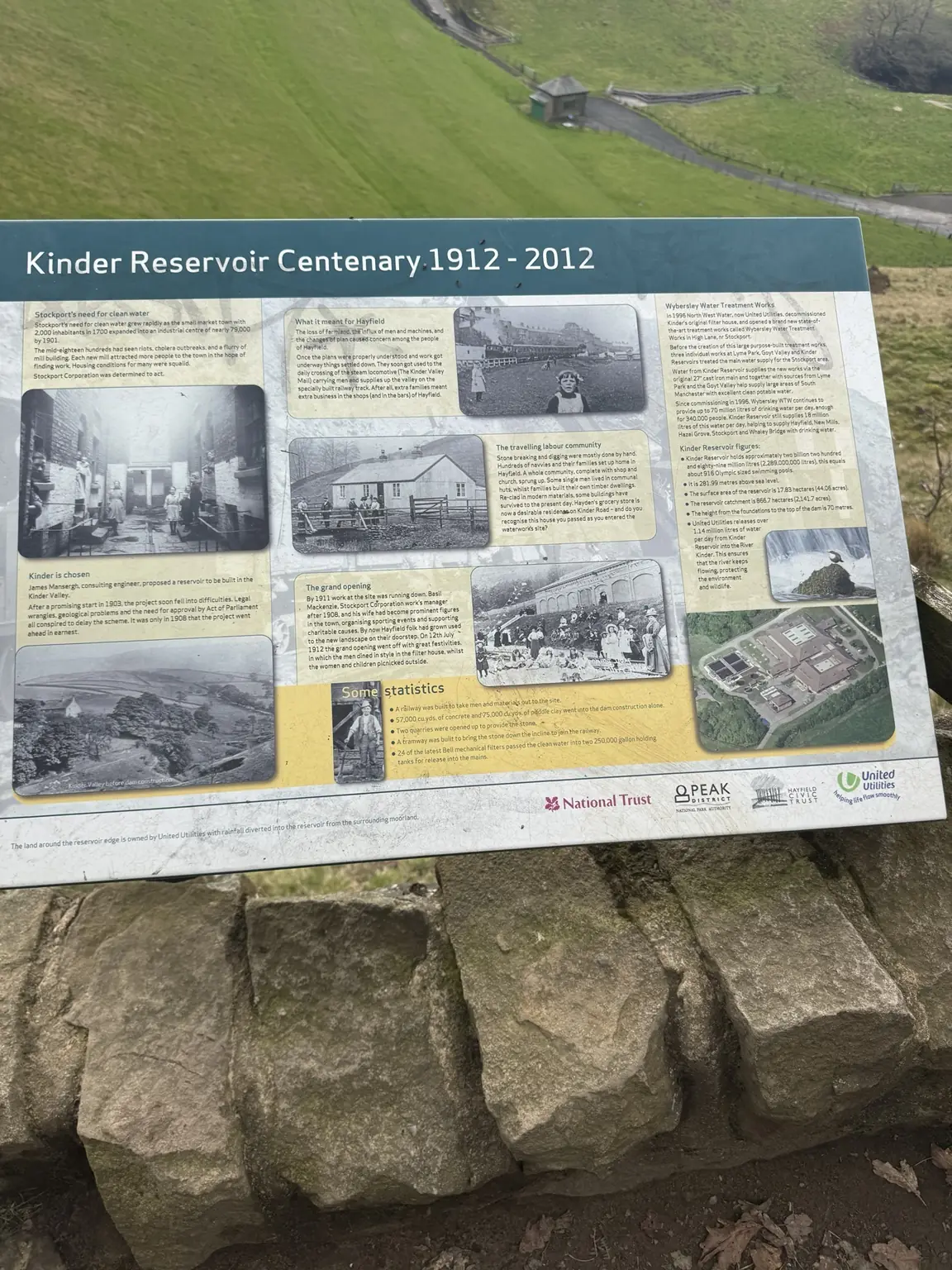 Kinder Reservoir information board photographed during a Lifted Spirits meet-up